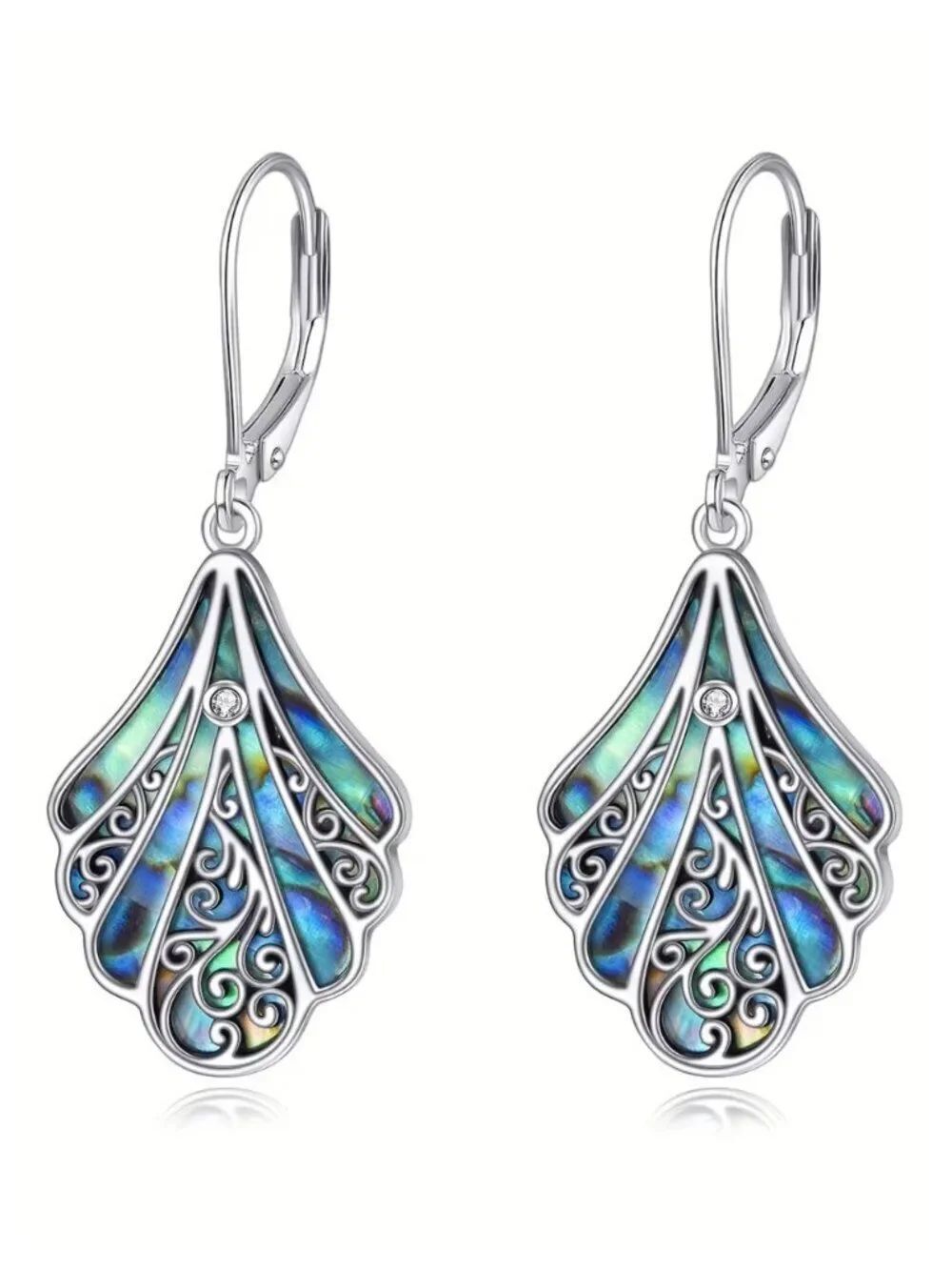 NWT Abalone Shell Teardrop Dangle Earrings 925 Sterling Silver